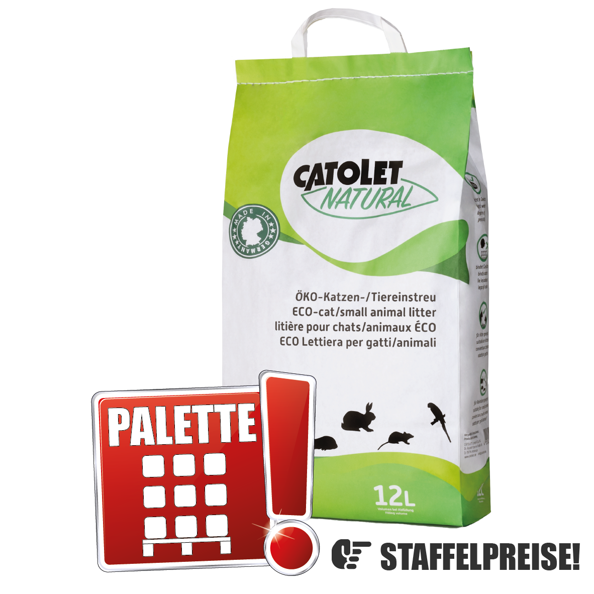 CATOLET NATURAL ÖKO-Katzen-/Tiereinstreu 60L (5 Beutel à 12L) Pallette
